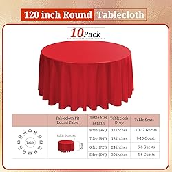 REWOMC 10 Pack Round Tablecloths - 120 Inch, Red