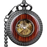 VIGOROSO Mechanical Pocket Watches for Men Vintage Pocket Watch with Chain | Retro Roman No. half hunter skeleton mechanical pocket watch with chain, Hand wind up pocketwatch,Antique gifts for men women