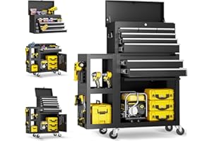 SILVEL 8-Drawers Rolling Tool Chest, Assembled Tool Box with Auto Locking System & Lockable Wheels & Sliding Drawers & Detachable Top, Tool Storage Cabinet for Garage Workshop