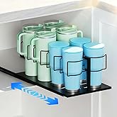 Vei mia Pull Out Water Bottle Organizer and Storage, Carbon Steel Pull-Out Cup Organzier Holder for 10 to 40 oz Cups, Punch-Free Sliding Tumbler Organizer for Kitchen Cabinets, Black