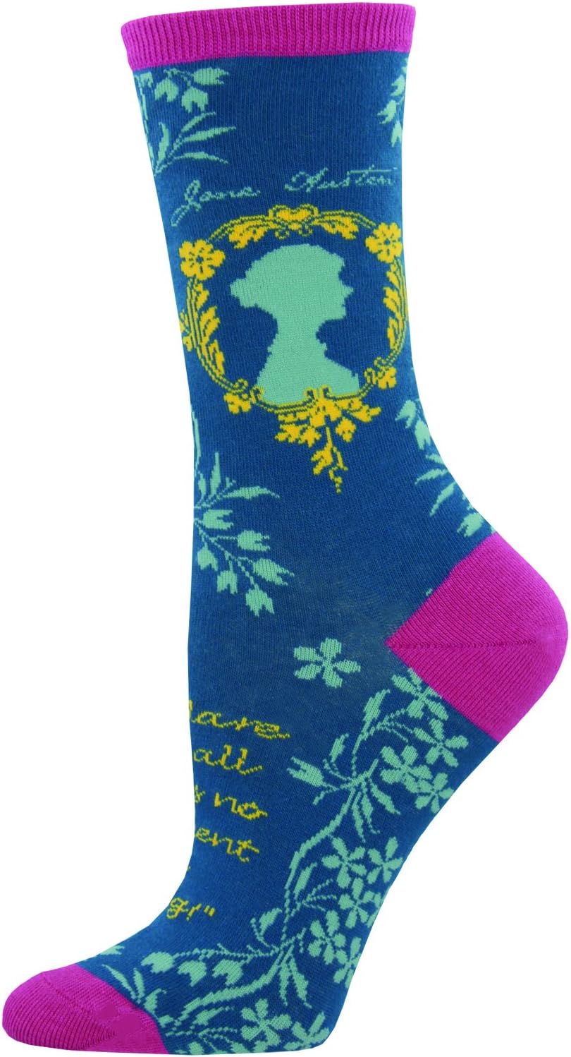 LilyRosa Women's Jane Austen Socksmith Pair Crew Socks, Blue, UK Size 3 to 7