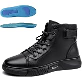 Rolinb Men's Genuine Leather Orthopedic Boots,Black High-Top Casual Leather Boots,Round Toe Waterproof Non-slip Shock-absorbing Business Ankle Booties