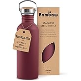 Bambaw 16 oz Water Bottle Non-insulated, Metal Water Bottle Red, Single Walled Stainless Steel Water Bottle, Leak Proof Water Bottle for School, BPA Free Water Bottle no Straw – Red Berry