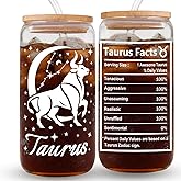 FatWongcoi Taurus Gifts for Women - Birthday Gifts for Mom - 16oz Taurus Sign Glass Cup with Straw - Zodiac Tumbler for Friend - Astrology Coffee Mug for Coworker Employee