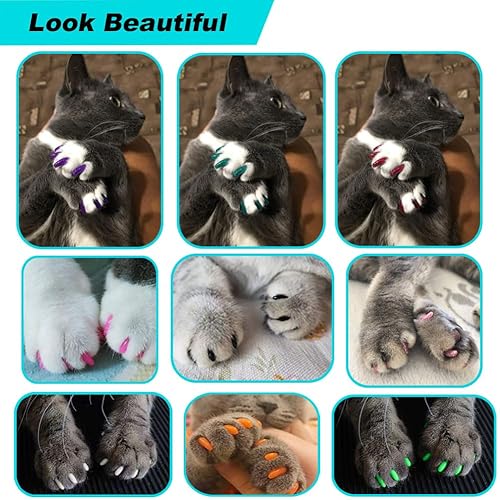 VICTHY 120pcs Cat Nail Caps Cat Nail Covers Cat Claw Caps with  Adhesives and Applicators (Medium)