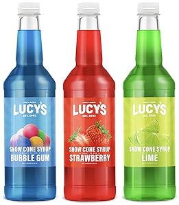 Lucy's Family Owned Shaved Ice Snow Cone Syrups - Bubble Gum, Strawberry, Lime - 32oz Syrup Bottles (Pack of 3) (Fiesta Pack)