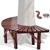 Marsui 47.2" Half Round Tree Bench Wrap Around Wooden Curved Outdoor Seat | 15.5" Inner Fit, Weather-resistant Oil Finish, Sturdy Solid Wood Backless Slatted Design, for Garden Lawn Patio Backyard
