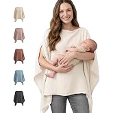 Konssy Muslin Nursing Cover for Women, 360&deg; Full Privacy Poncho | 100% Soft Cotton Breastfeeding Cover, Lightweight, Breathable, Multi-Use Car Seat Canopy