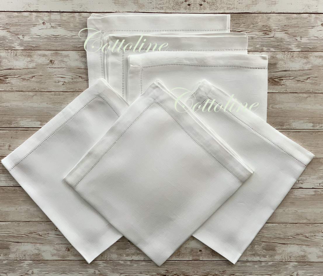 Set of 6, 100% Cotton White Hemstitch Napkins 17" x 17" (44x44cm) - Luxury Dining Table Linen