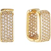 14K Gold Plated Christmas Earrings - Small Chunky Cubic Zirconia Hoop Earrings for Women, Hypoallergenic & Trendy Jewelry Valentines Day Gifts