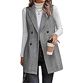 Kinghua Womens Wool Long Vest Sleeveless Lapel Double Breasted Fall Winter Coats Jackets