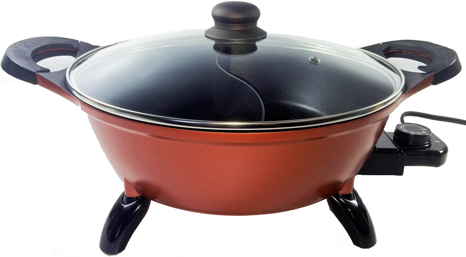 Deluxe Electric Shabu Shabu Hot Pot Electric Mongolian Hot Pot Cooker with Non-stick Divided Pot & Lid