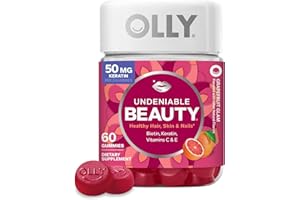 OLLY Undeniable Beauty Gummy, For Hair, Skin, Nails, Biotin, Vitamin C, Keratin, Chewable Supplement, Grapefruit, 30 Day Supply - 60 Count