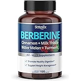 Premium Berberine Supplement with Ceylon Cinnamon, Bitter Melon, Milk Thistle - 150 Day Supply (150 Count (Pack of 1))