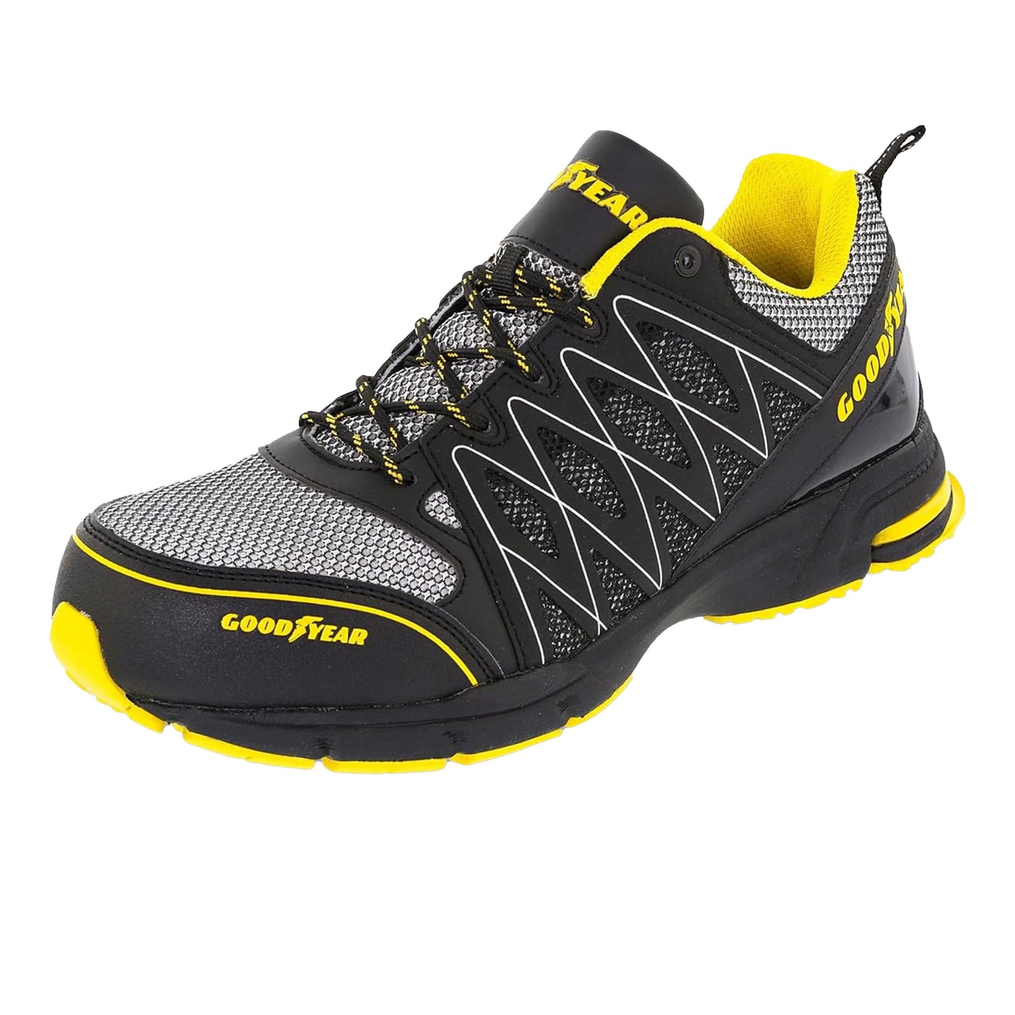 Goodyear Men’s Safety Shoes S1P SRA HRO Safety Rated Workwear Metal Free Lightweight Breathable Comfortable Work Trainers (Black/Yellow, 3 UK)