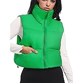 Buauty Cropped Puffer Vest Women Winter Puffy Vest with Pockets Lightweight Stand Collar Zip Up Sleeveless Jacket