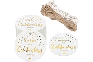 100PCS Thank You for Celebrating with US Tags,White High-end Paper Round Favors Labels with String,Personalized Gift Tags for