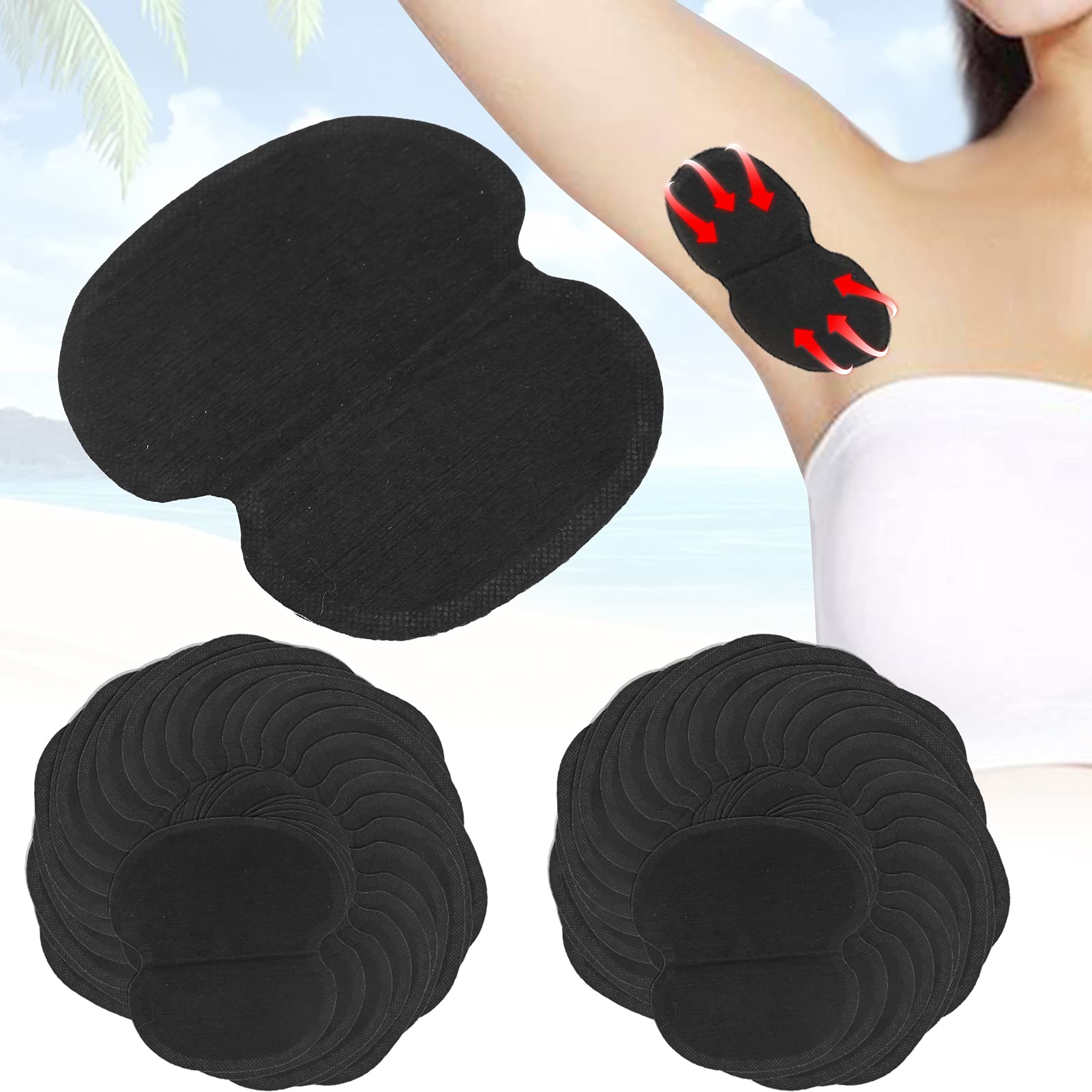 60pcs Underarm Armpit Sweat Pads, Non‑Woven Fabric Dress Clothing Summer Underarm Sweat Pads for Women and Men (Black)