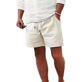 Comdecevis Men's 5 Inch Cotton Linen Casual Shorts | Breathable &amp; lightweight, soft, elastic waist &amp; beaded drawstring, wrinkle resistant, ideal for summer beach vacation