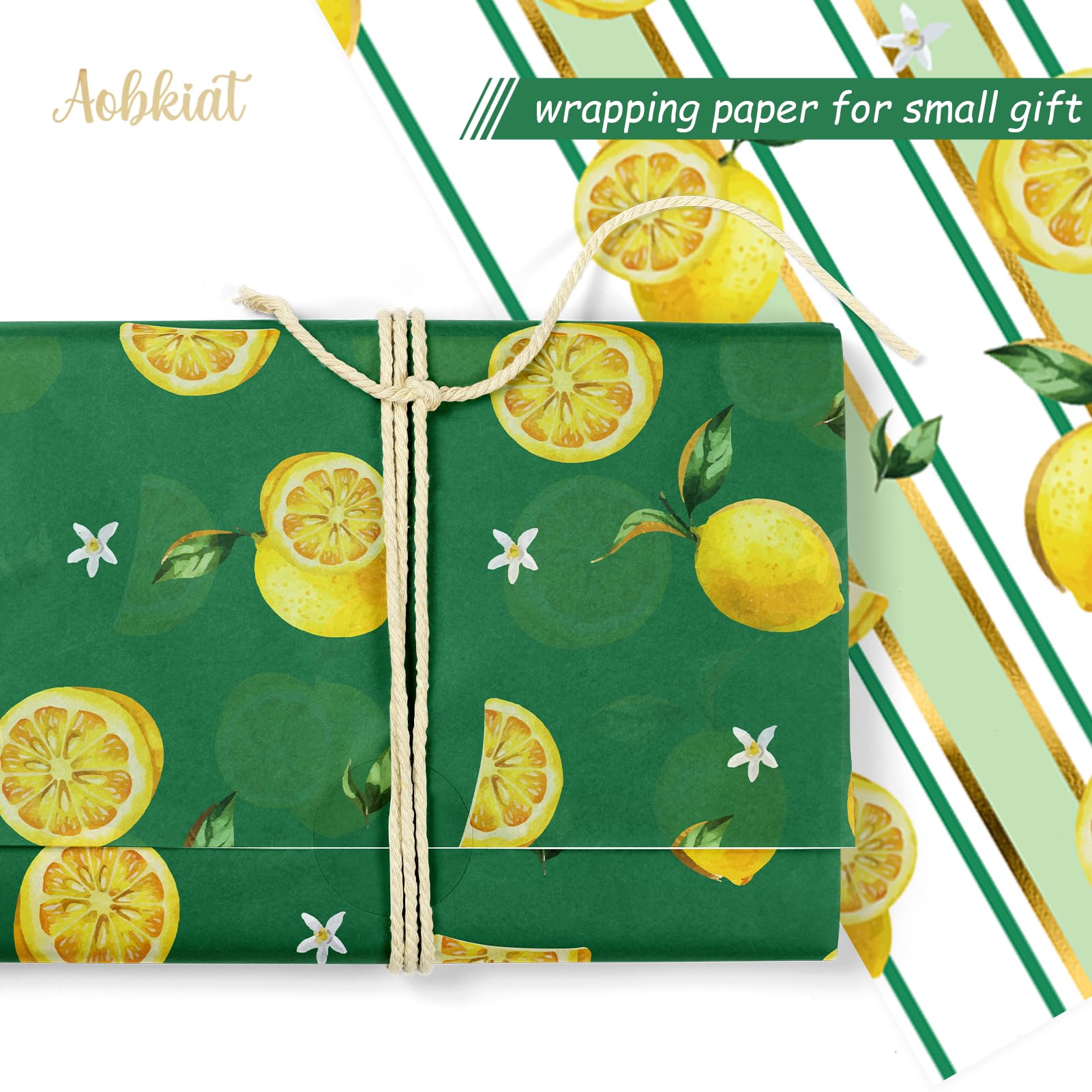 Aobkiat 24 Sheet Lemon Tissue Paper for Gift Bags,Yellow Green Lemon Pattern Wrapping Tissue for Spring Summer Birthday Baby Shower Party Present Packaging,20 x 15 Inch/Sheet