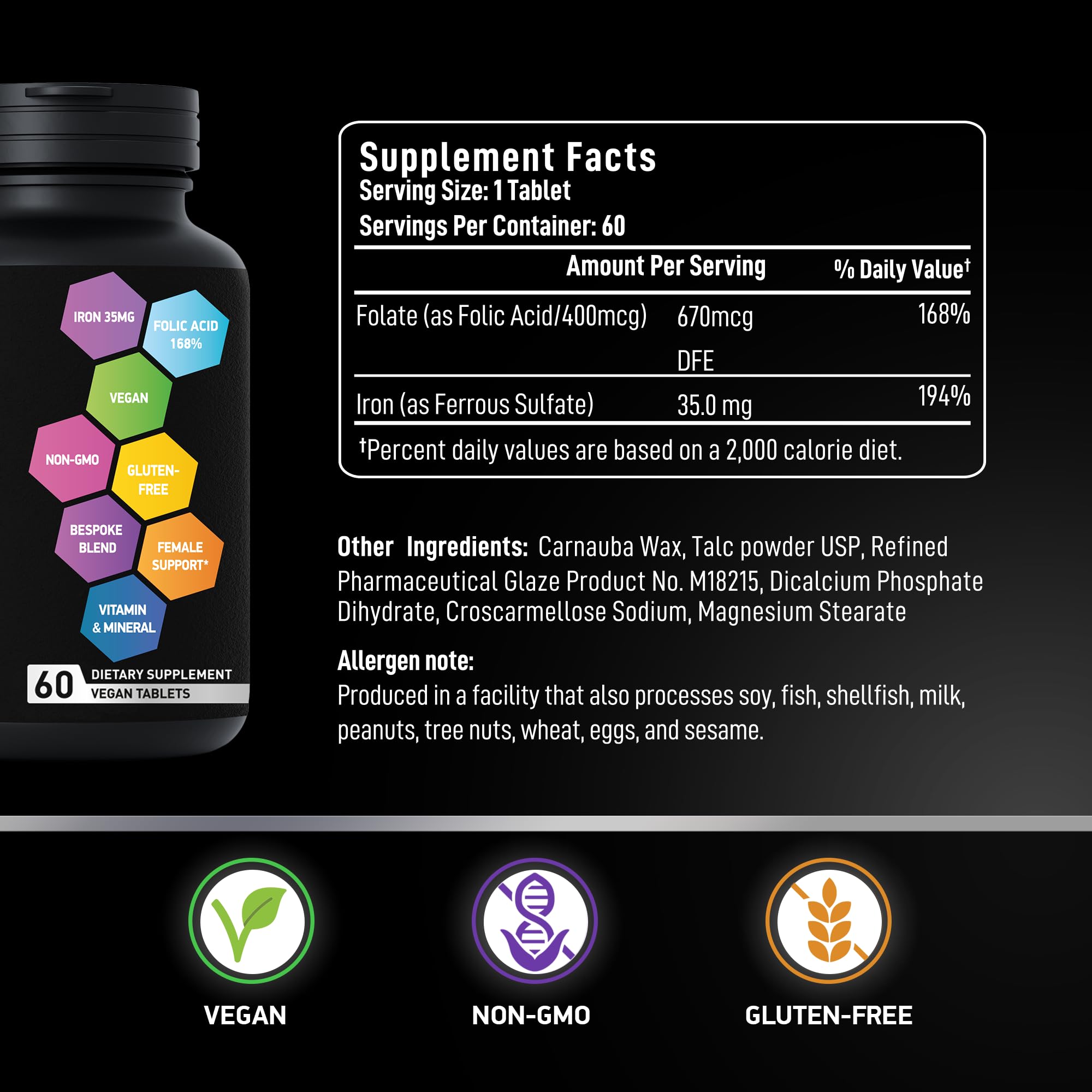 BIOACTIVE LABS Liquid Collagen with Ashwagandha and Vegan Iron Supplements with Folic Acid Female Health Support Bundle