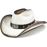 FLUFFY SENSE. Cowboy Hat for Women and Men - Straw Cattleman Crease Western Hats with Upgrade 4 inches Shapeable Wide Brim