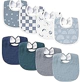 Konssy Muslin Baby Bibs 8 Pack Baby Bandana Drool Bibs Cotton for Unisex Boys and Girls, Soft Absorbent Set for Teething and Drooling