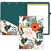 Hongri Clipboard Folio with Refillable Lined Notepad and Interior Storage Pocket for Students, Classroom, Office, Women, Man, Cute Custom Pattern, Size 12.8 x 9.2 in, Classic Flower
