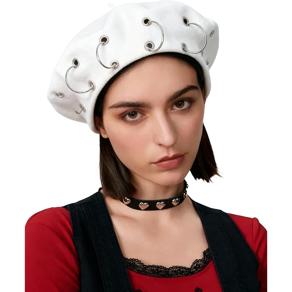 ZARSIO French Beret Hats Punk Iron Ring Beret for Women  display picture 3