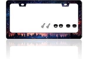 TINALUIN Starry Sky Galaxy License Plate Frame Beautiful Night Forest Funny License Plate Holder for Front or Rear Car Tags Durable Stainless Steel Car Decoration with Screws 6.3 X 12.2 in for Men Women