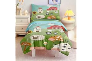 CKOU CCOO 4 Pieces Toddler Bedding Set for Boys Girls,Farmhouse Farm Animal Toddler Comforter Set Bed in a Bag Includes Comforter, Flat Sheet, Fitted Sheet and Pillowcase