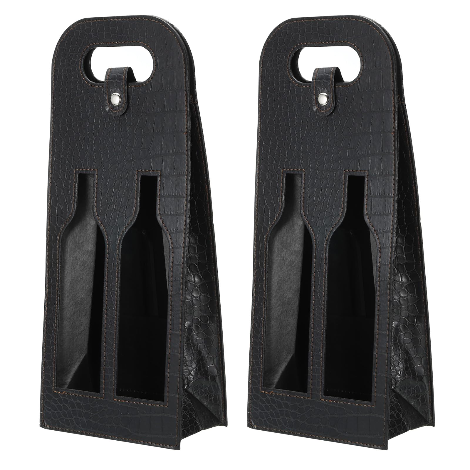 PATIKIL 2 Bottle Wine Gift Bag, 2 Pack Wine Bag Reusable Leather Wine Tote Carrier for Wine Bottles Portable Champagne Gift Bags for Picnic Party Wedding, Black-2