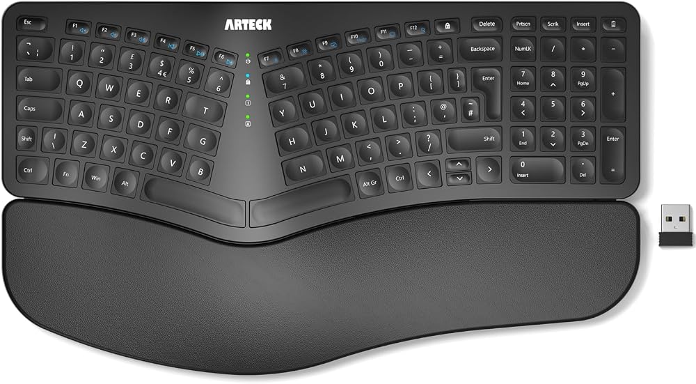 Arteck Split Ergonomic Keyboard with Cushioned Wrist Rest, 2.4G Wireless