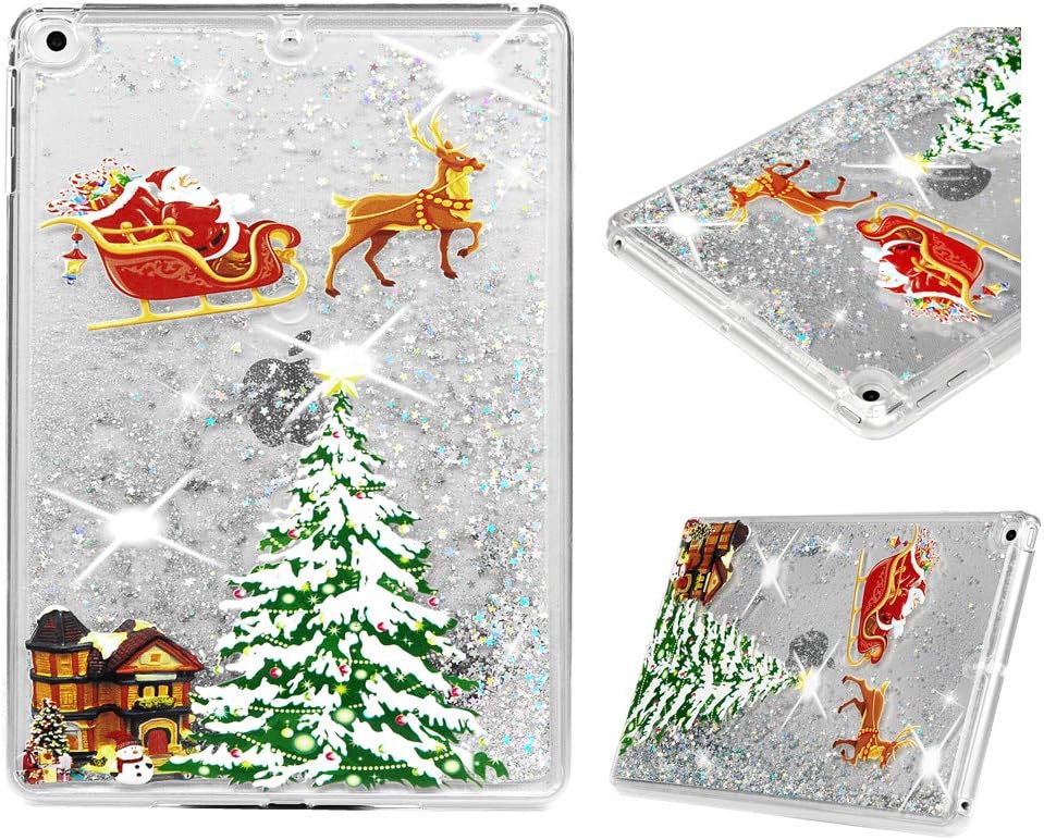 New iPad 9.7 Case 2018/2017,iPad Air 2 Case,iPad Air Case - Christmas Glitter Liquid Case Cute Slim Sparkly Clear Shockproof Protective Cover for Apple iPad 9.7 6th 5th Gen/iPad Air 1 2,Christmas Tree