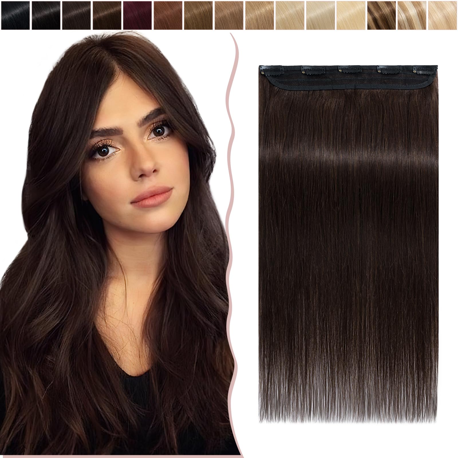 8 inches SEGO One Piece Clip in Remy Real Hair Extensions Human Hair [#2 Dark Brown] Hairpieces for Women 3/4 Full Head Straight (40g)