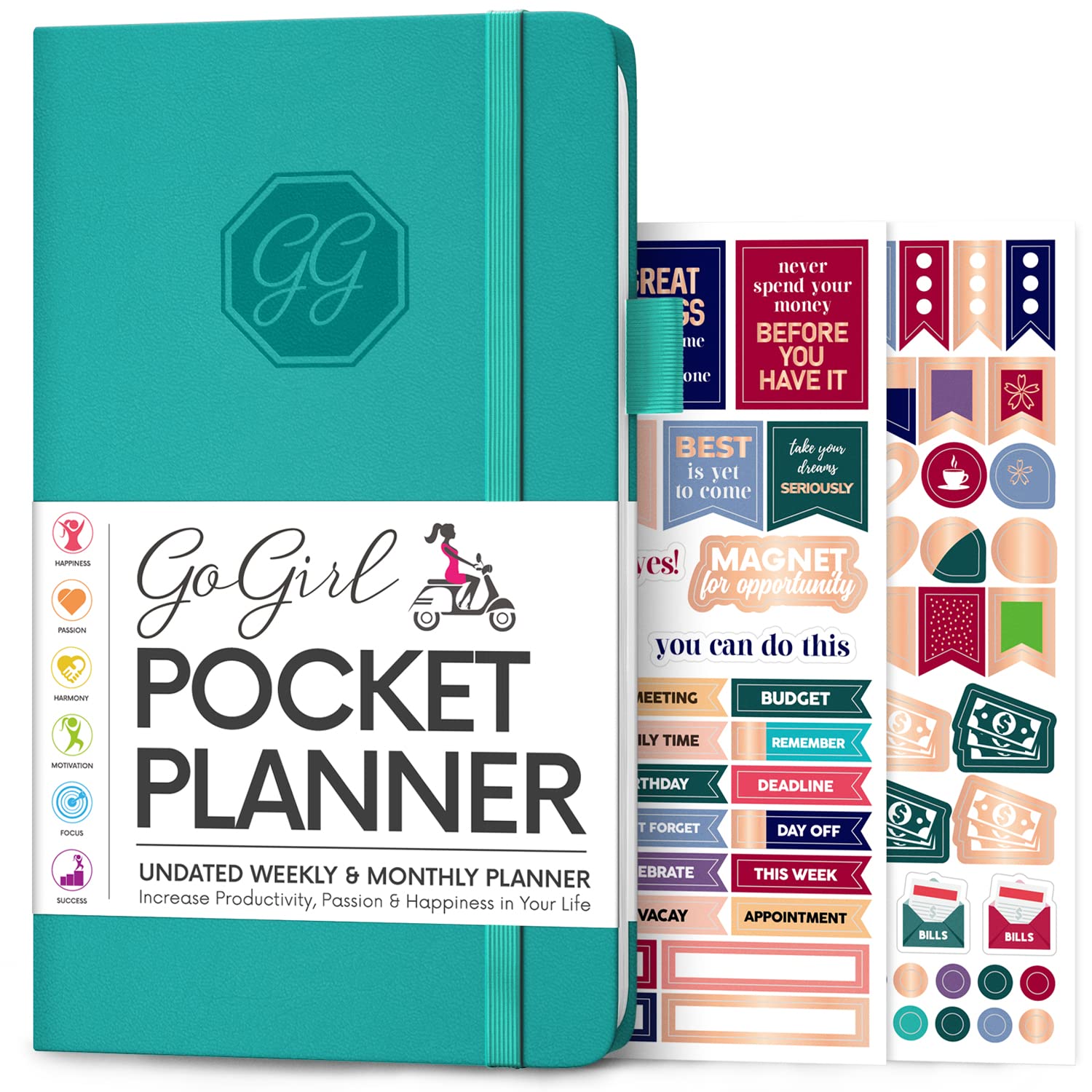 GoGirl Planner and Organizer for Women - Pocket Size Weekly Planner, Goals Journal & Agenda to Improve Time Management, Productivity & Live Happier. Undated – Start Anytime, Lasts 1 Year – Turquoise — image 1