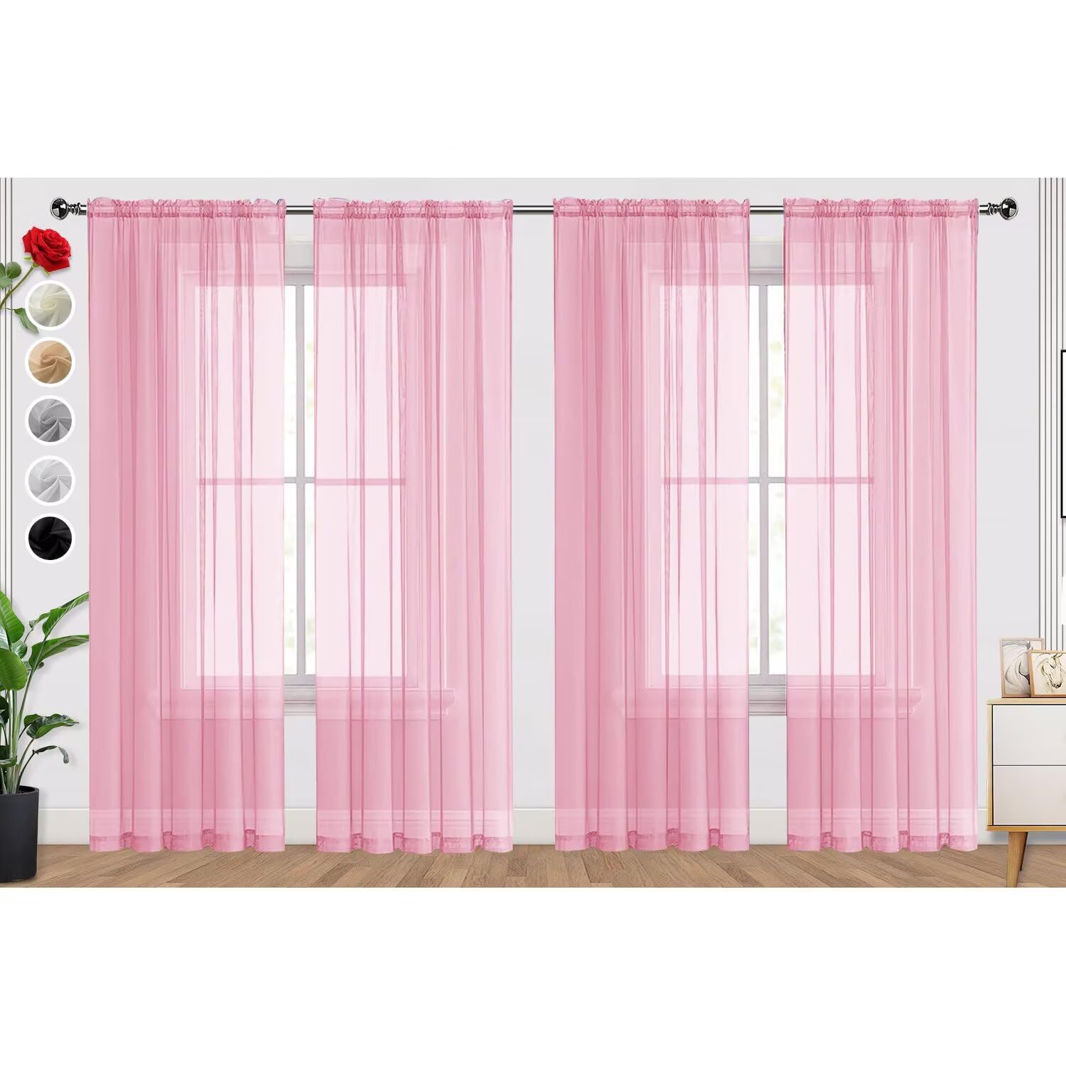 SpaceDresser Sheer Light Pink Curtains 4 Panels Rod Pocket Semi-Sheer Curtain 96 Inches Long Light Filtering Voile Window Drapes for Bedroom Living Room Kitchen, Each 52W x 96L Image