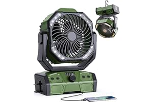 Minlebao Camping Fan with Remote, 30000mAh Rechargeable Battery Operated Tent Fans with LED Light & Hook, Quiet USB-C Fan for Outdoor Camping, Power Outage, Car, Travel(Green)