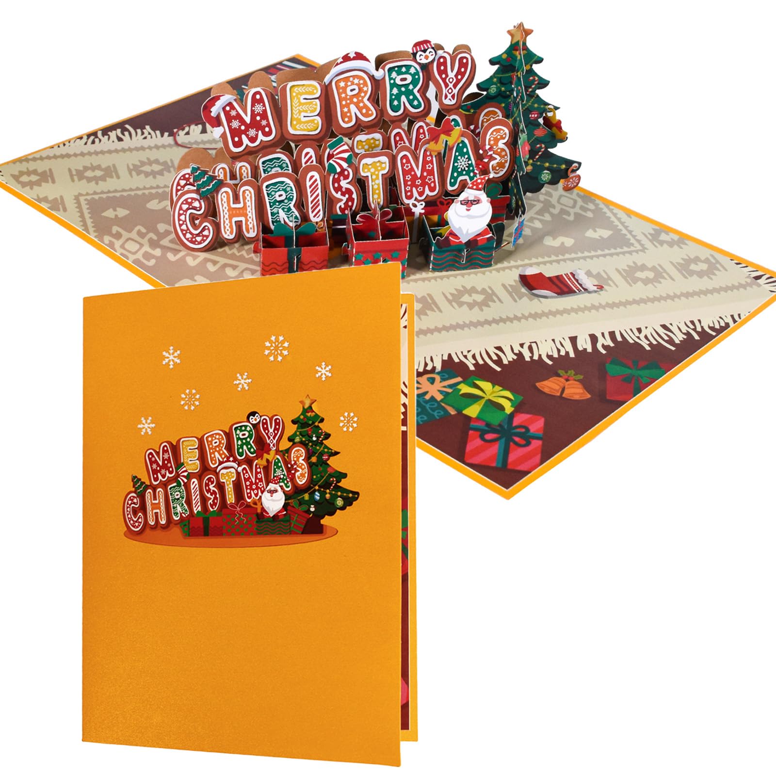 Yellow Christmas 3D Pop Up card,Santa Claus Pop up Christmas Tree Cards for Children,3D Special Pop Up Greeting Card Gift for Kids,Friends,Family,Husband Wife 3D Merry Christmas Village Pop-Up Card