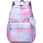Reqinqin 30L Waterproof Large Capacity School Backpack for 6-18 Years Girls & Boys,Lightweight Durable Travel Bookbag with Cat Ear & Heart Keychain,Teens College Daily Use Kids Backpack(Purple)