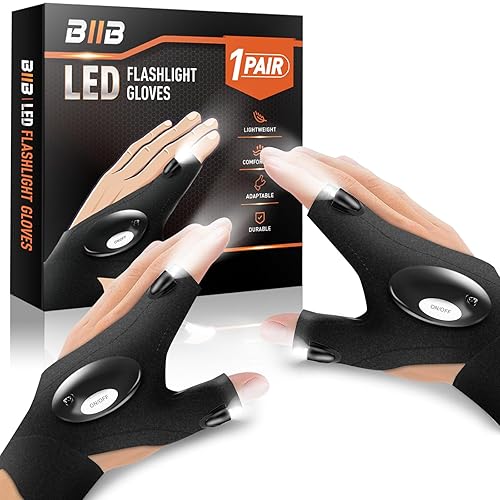 BIIB Gifts for Men, LED Gloves with Lights for Fishing, Secret Santa Stocking Fillers, Dad Gifts Christmas Gifts for Him, Gadgets for Fishing Accessories