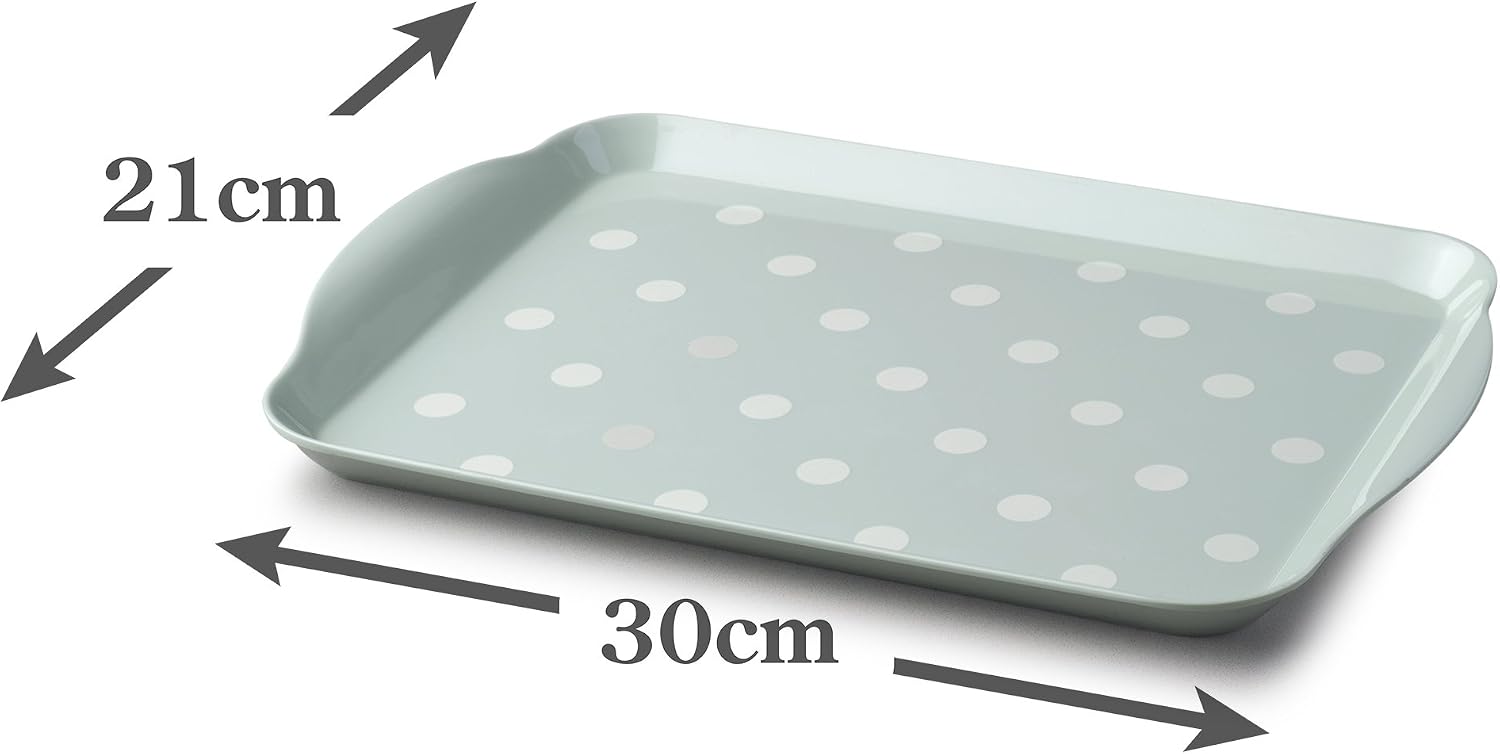Zeal Melamine Food Serving Tray with Handles and Lipped Edges, Dotty Polka Dot Serving Lap Tray 30 x 21cm, Sage Green - Image 4