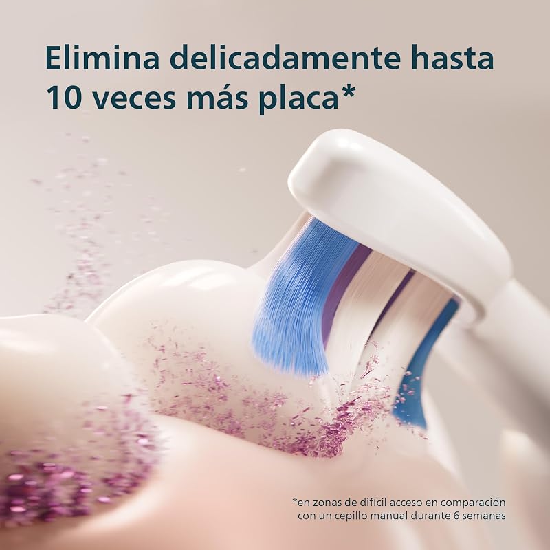 Escova de dentes elétrica philips sonicare 6100, escova de dentes sônica com 2 modos de escovação e 3 níveis de intensidade, alerta de pressão, easystart, smartimer, estojo de viagem, branco, hx7400/02