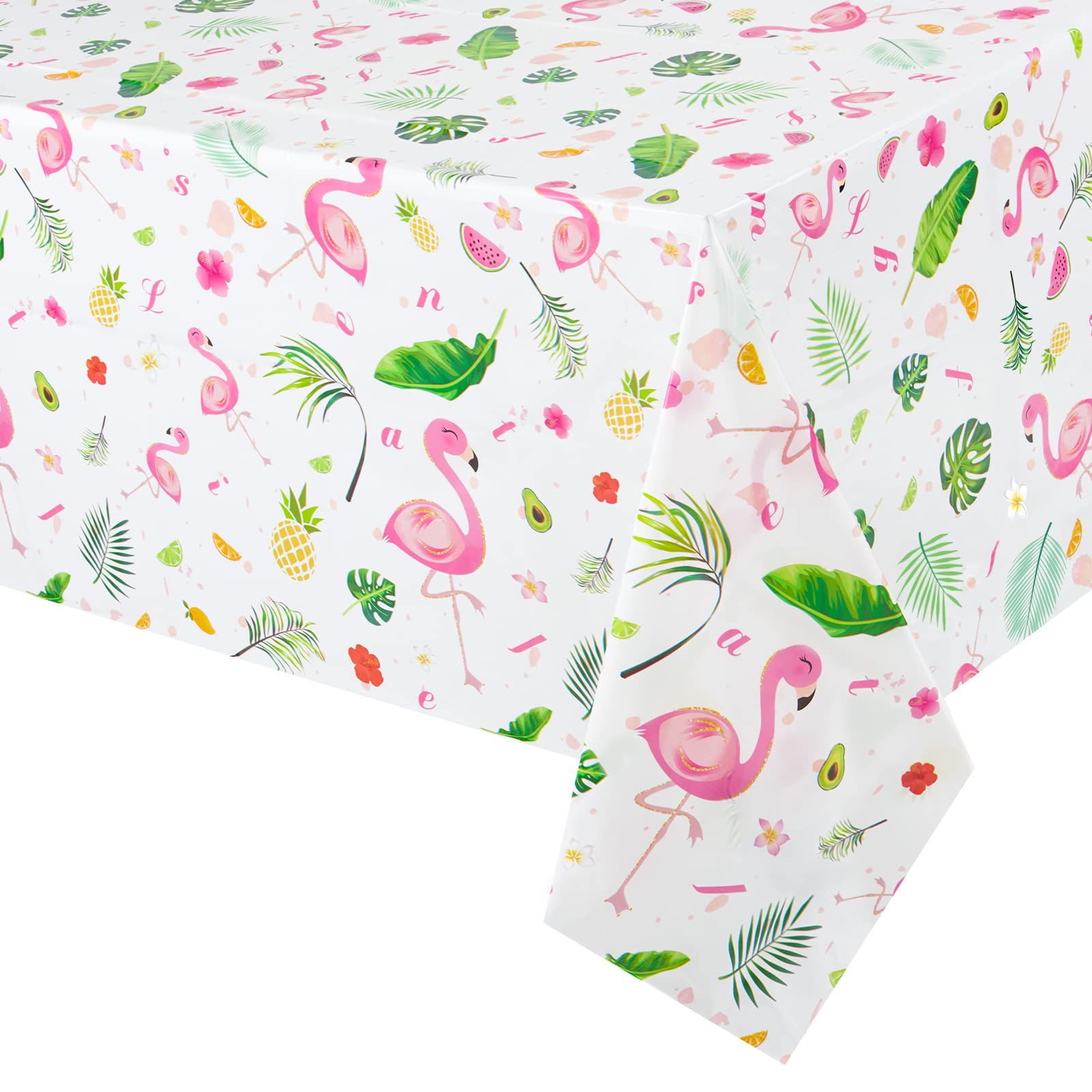 Photo 1 of WERNNSAI Flamingo Table Cloth - 1 PC 108''x 54'' Tropical Luau Tablecloth Flamingo Party Decorations Pink Hawaiian Table Cover for Kids Girls Summer Pool Beach Picnic Party Supplies