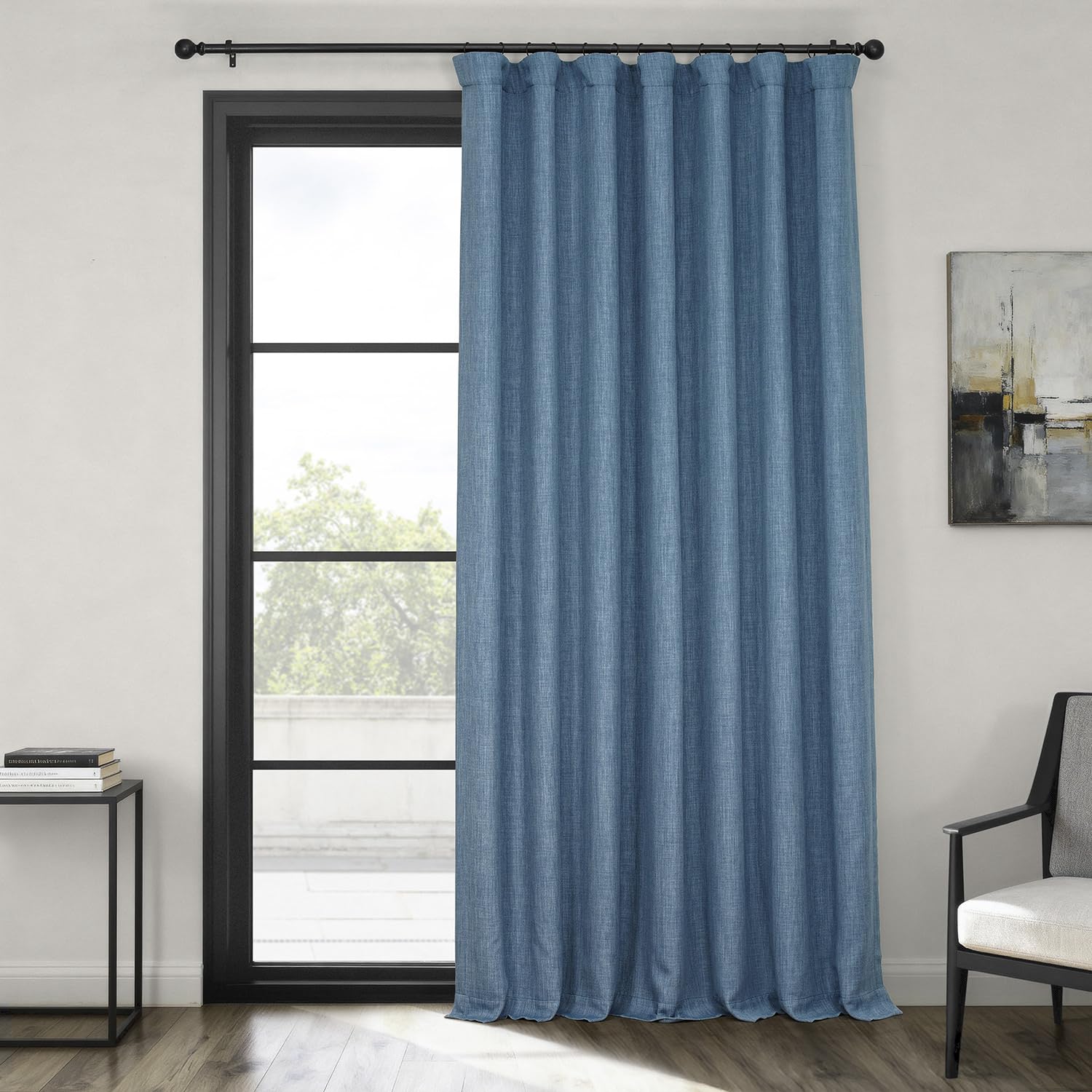 HPD Half Price Drapes Faux Linen Textured Room Darkening Curtains for Bedroom 96 Inches Long (1 Panel), 100W X 96L Extra Wide Curtains for Living Room Home Decor, Denim