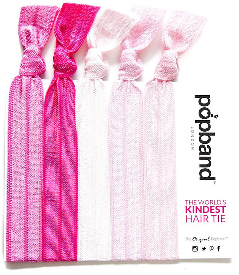 Popbands Hair Bands, Crease Free Hair Ties, Bubblegum Pink (Pack of 5)