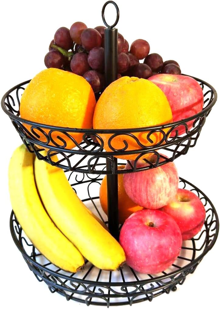 HUAJIAN 2-Tier Countertop Fruit Basket Holder，Use for Fruit, Vegetables, Snacks, Household Items