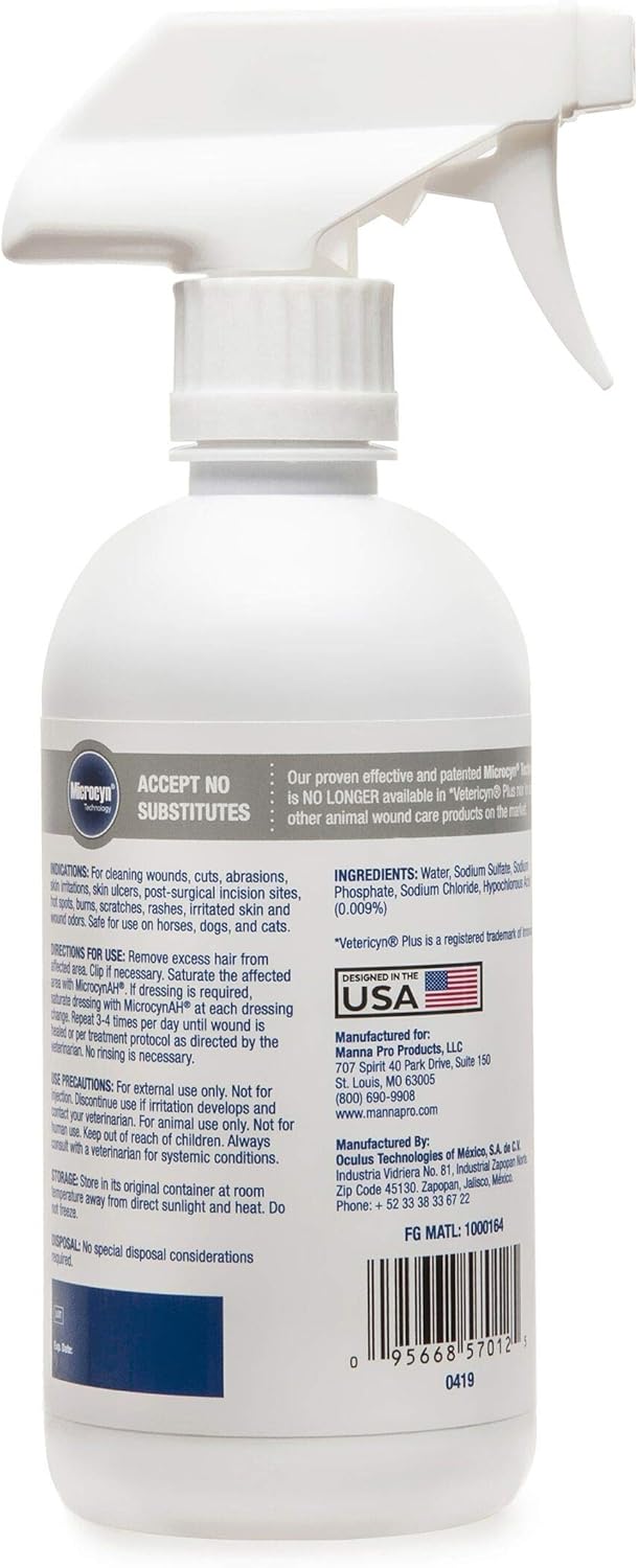 Manna Pro MicrocynAH Wound & Skin Care Spray, 3 oz : Pet Supplies
