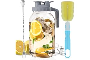 CNSNDQEDKE Glass Mason Jar Pitcher - 64oz with Pour Spout Lid, Airtight Seal - Ideal for Cold Brew Coffee, Juice, Lemonade, and More - Premium Glass Jug for Beverages and Sun Tea
