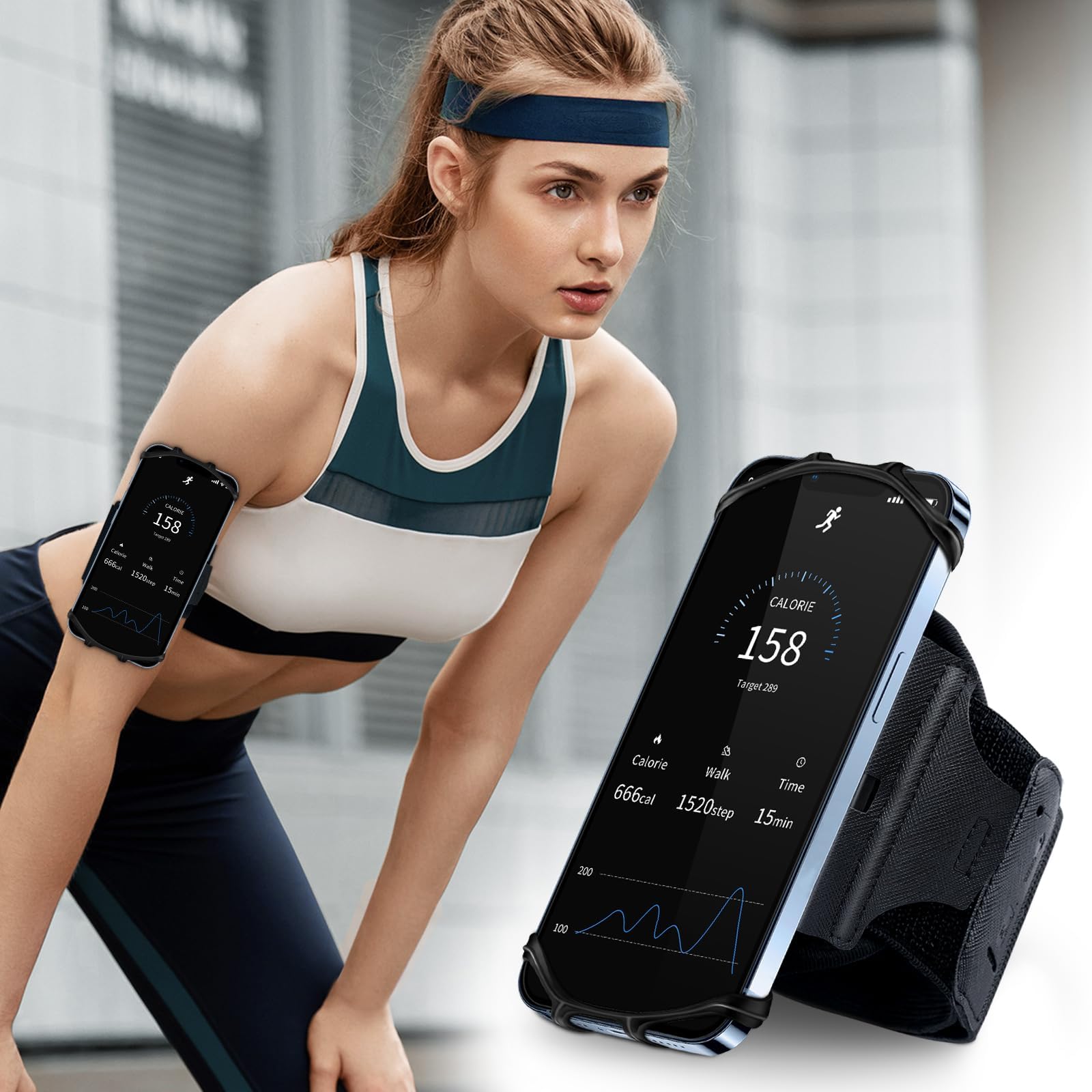 HLOMOM Running Phone Holder,Sports Phone Armband 360° Rotation & Detachable for iPhone 17/16/15/14/13 Pro/12 Pro/11Pro Max/XS/XR/8/7/6s Plus, for Samsung Galaxy Suit for 4''-6.5'' Cellphone(L) — image 1